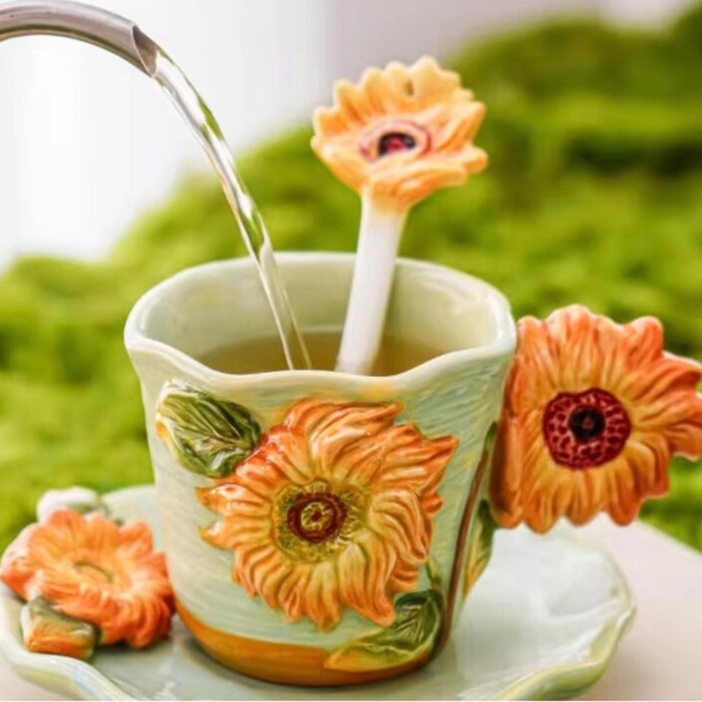 3pc Sunflower Mug/saucer/spoon set - Picture 5 of 11